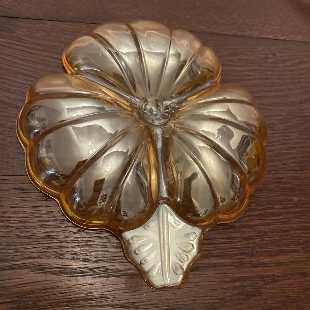 Vintage Carnival‎ Glass Marigold Amber Clover Leaf Candy/Nut/Relish Dish
